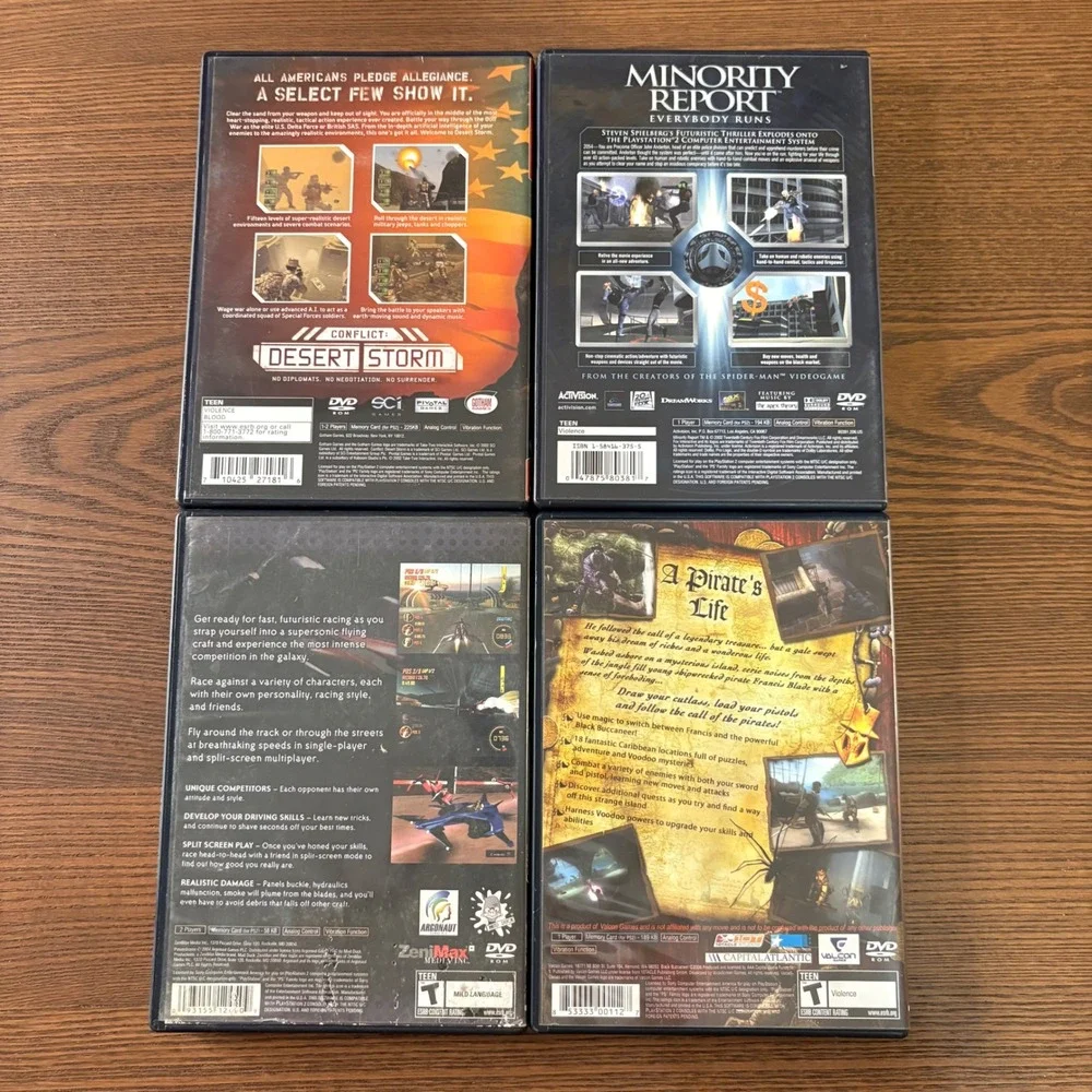 Sony PS2 Video Game Lot of 4 NTSC Excellent Desert Storm Minority Report Pirates